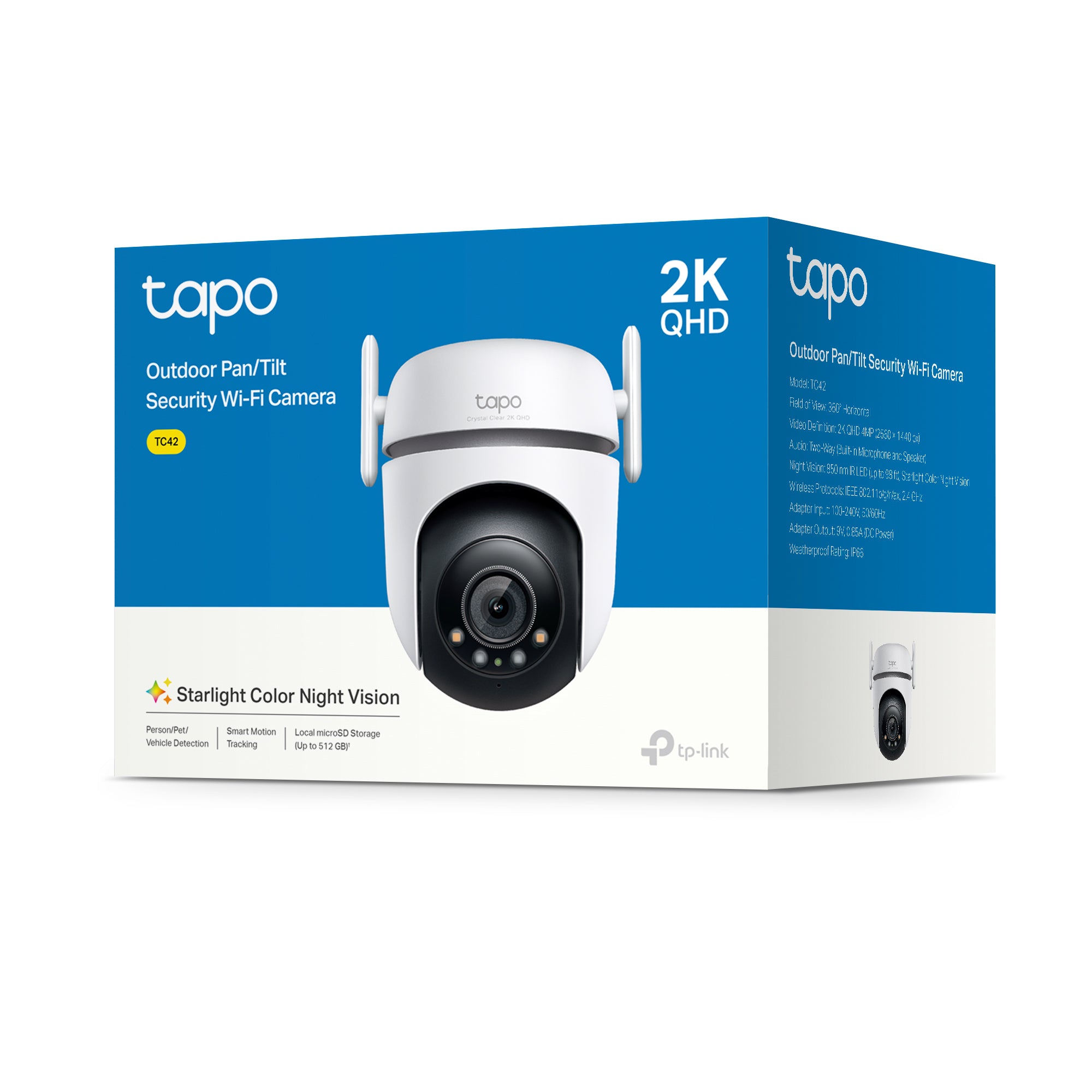 TC42 - Câmara de Segurança Inteligente 2K QHD Wi-Fi Panorâmica Pan/Tilt Exterior